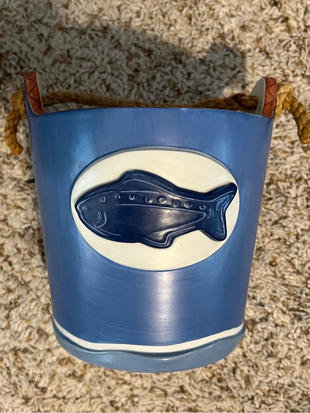 Department 56 Blue Fish Rope-Handle Accent Basket